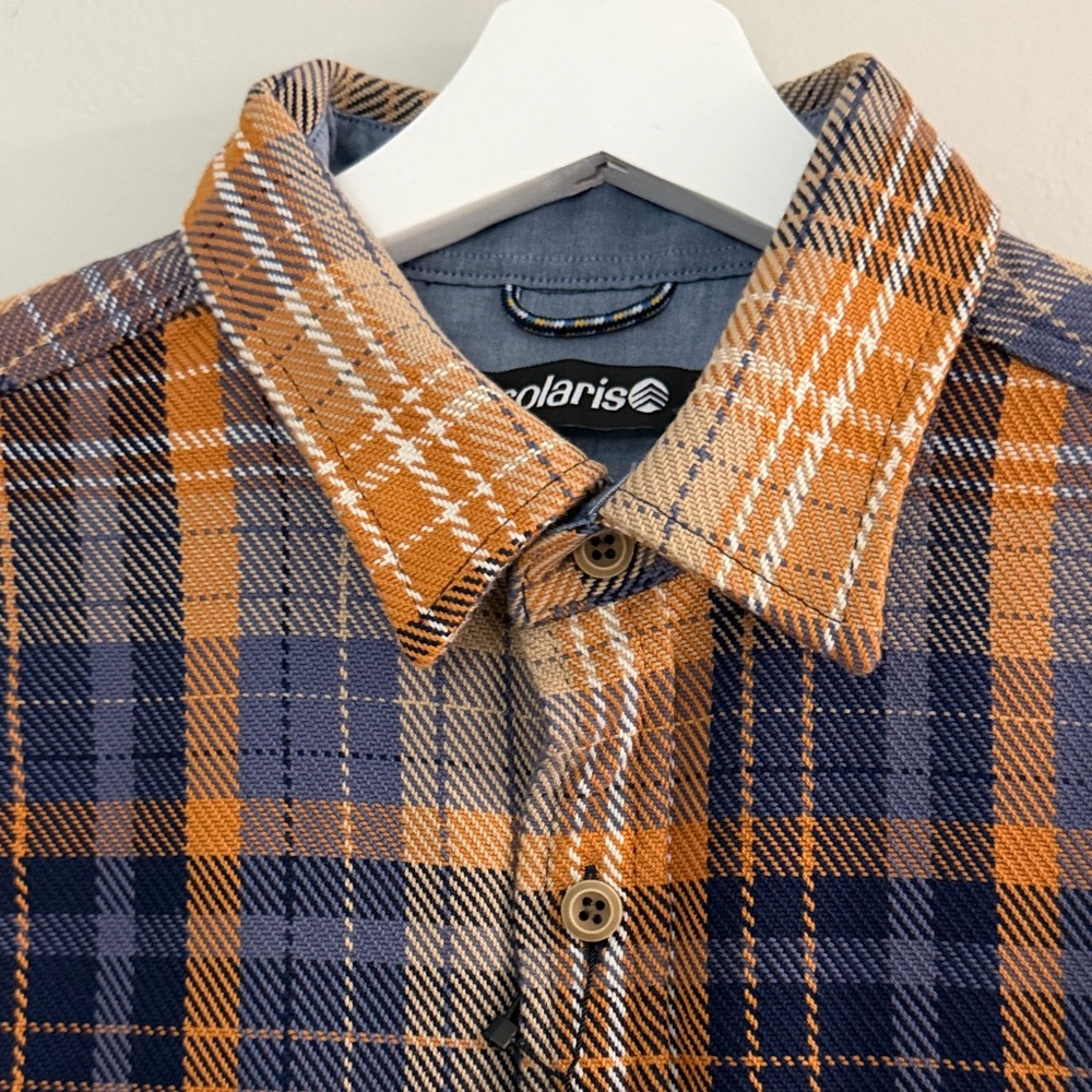 SOLARIS Men‎ Medium Flannel Plaid Orange Navy Button Up New